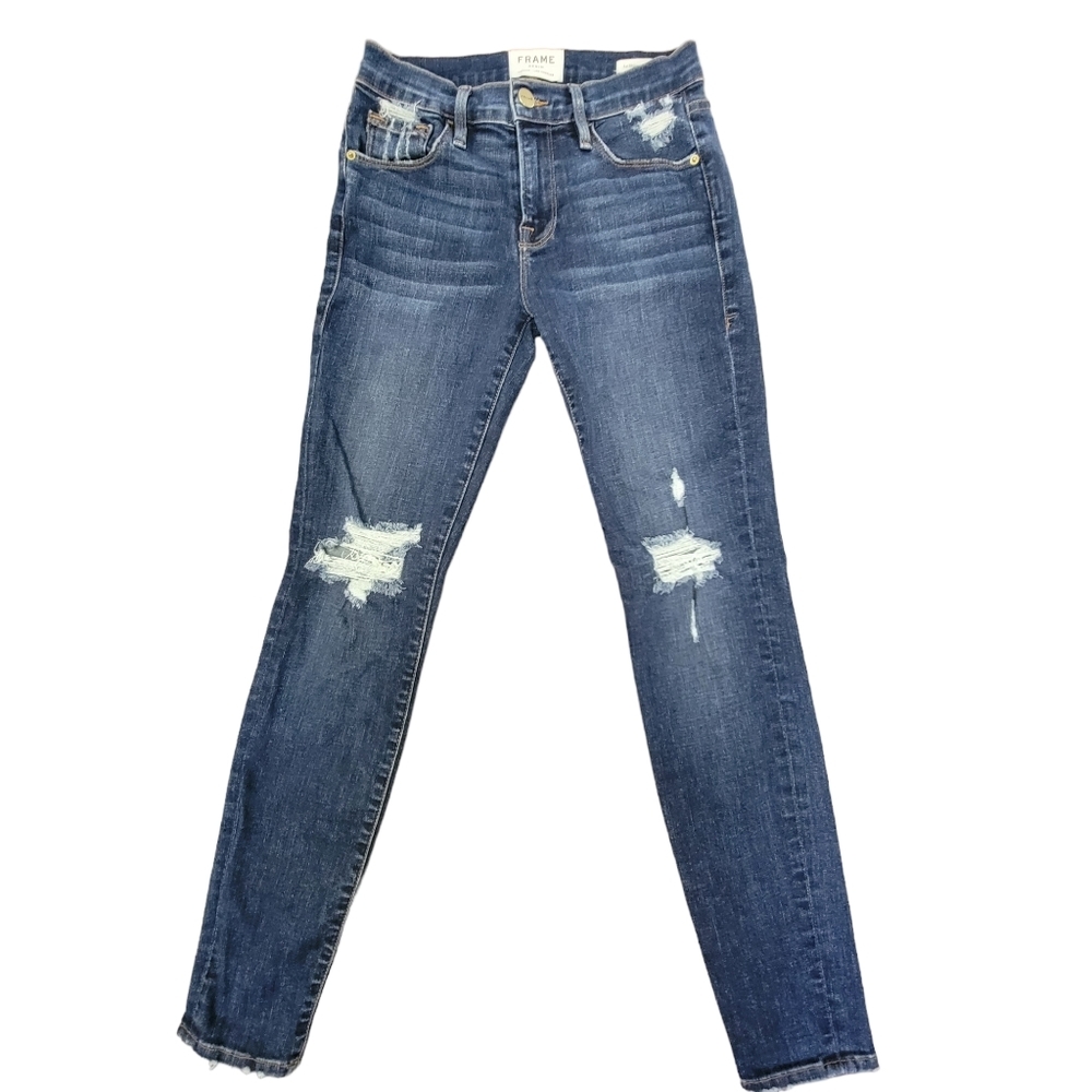 Frame Wriley 139021 Stretchy Le Skinny De Jeanne Distressed Jeans 25 - Picture 1 of 12